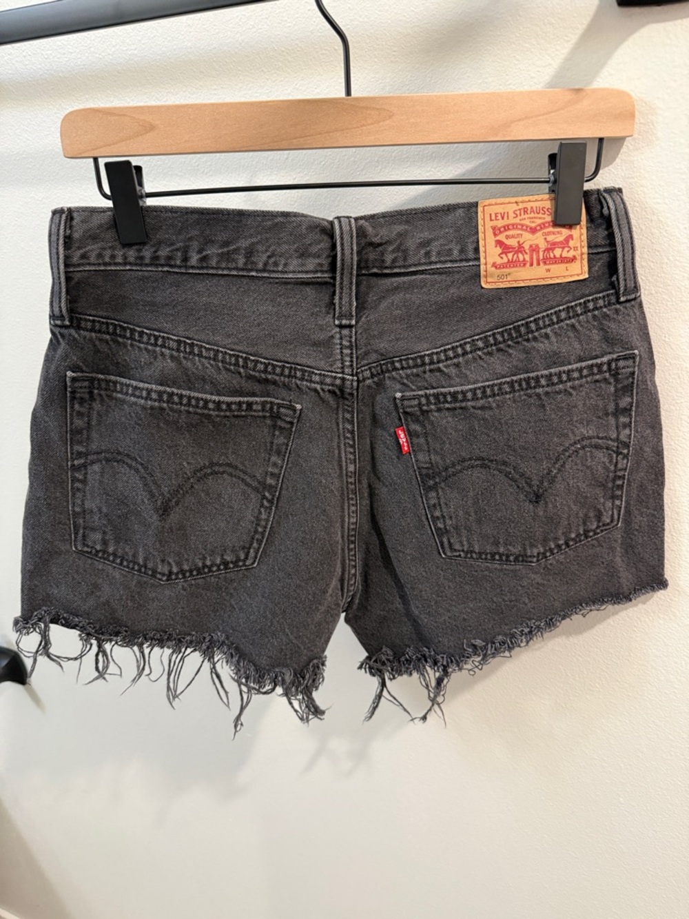 Levi's Black Frayed Hem Denim Cutoff Shorts - Picture 4 of 7